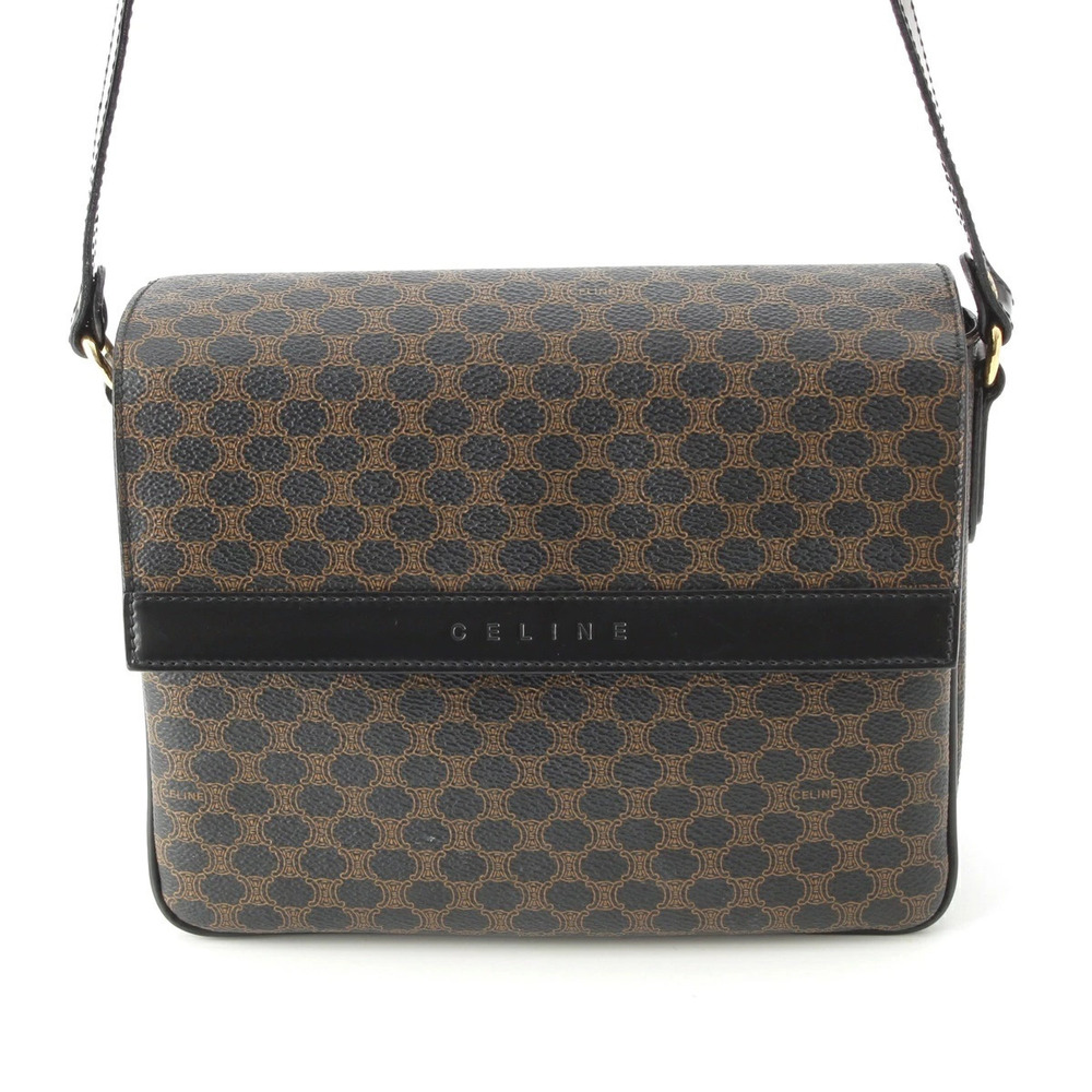 Celine Macadam Leather Shoulder Bag Black x Brown